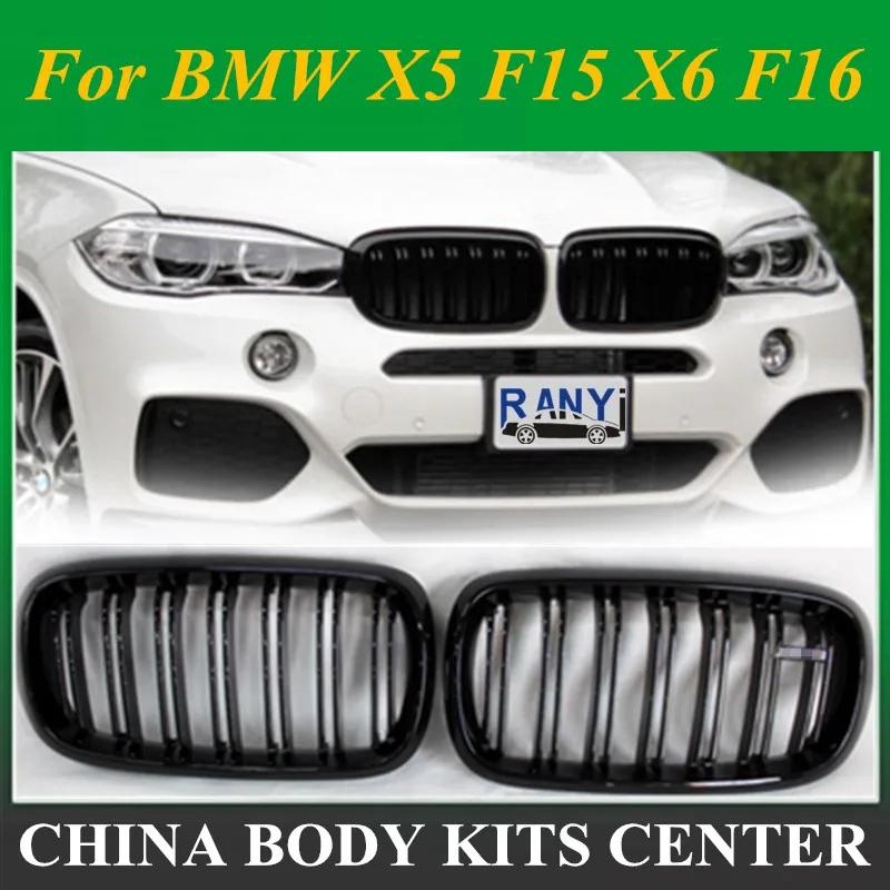 Пара 14-16 для BMW X5 F15 X6 F16 2014 2015 2016 передняя решетка двойная планка глянцевая черная