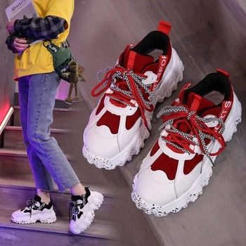 

Women's sports shoes superfine fiber daddy shoes ins thick bottom muffins 5 colors optional running shoes Splash ink sneakers