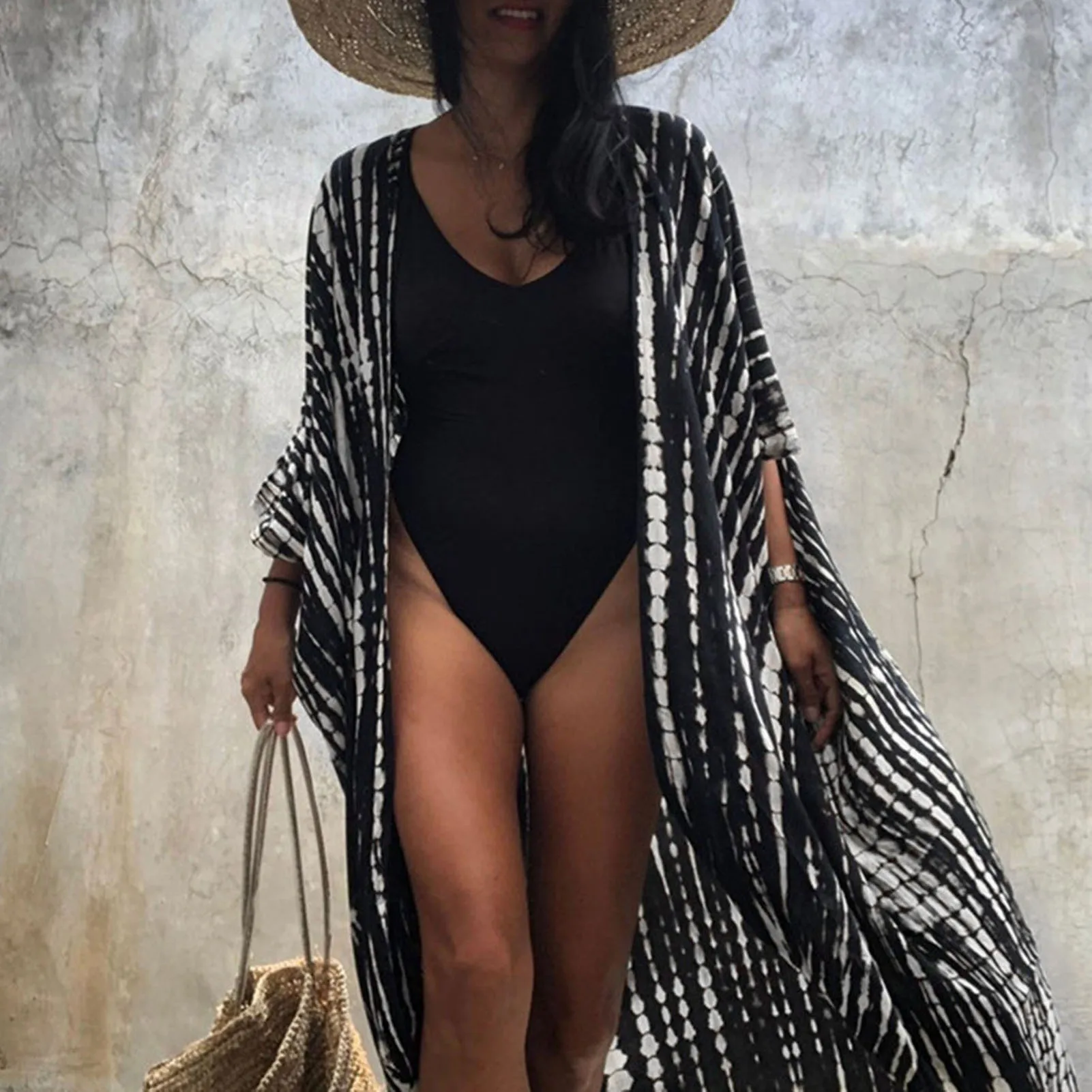 Women Bikini Cover Tie Dyed Striped Self Belted Kimono Cardigan Robe Female Loose Casual Summer Beach Swimsuit Cover Up sexy swimsuit cover ups