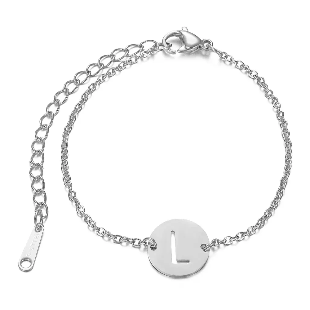 A-Z браслет с инициалами, полые браслеты с подвеской в виде буквы 316L, нержавеющая сталь, серебряный цвет, подарок для женщин - Окраска металла: JN007-L