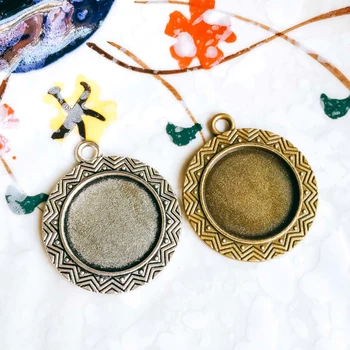 

20mm Antique Bronze Silver Color Glass Cabochon Blank Base Necklace Pendant Setting Jewelry Accessories Diy Material 5pcs T13