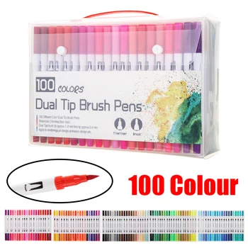 

100pcs Colorful Painting Brush Pen Dual Tip Brush Marker Child Student Coloring Art Graffiti Color Drawing Pen DIY Supplies