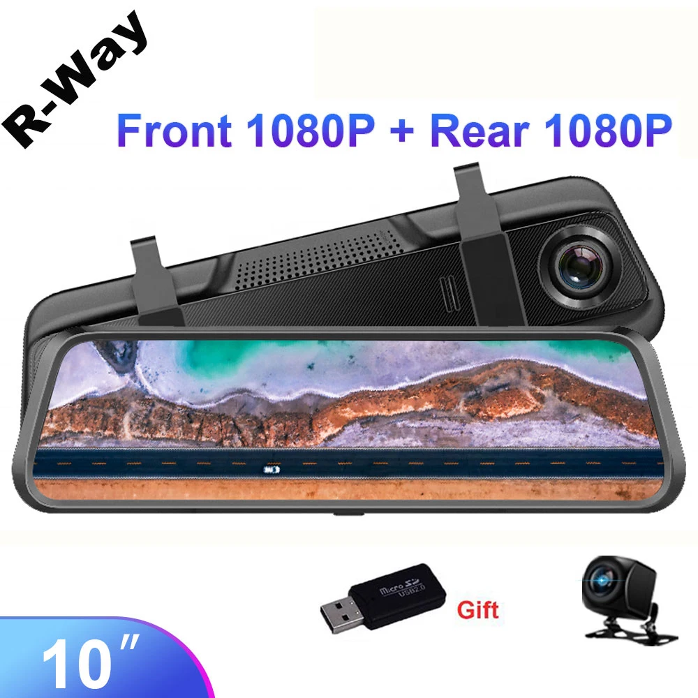 R Way 10 &quotFull HD 4K/1080P сенсорный экран 2.5D IPS Двойной объектив видеорегистратор Pro с 1080P