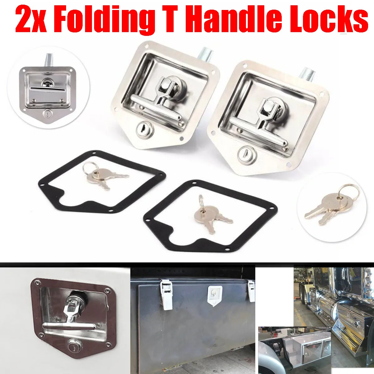 

Folding T Handle Locks Trailer Truck Toolbox Door Lock Stainless Steel Handle Door Lock T-Panel Lock Door Handle Latchs 1 Pair
