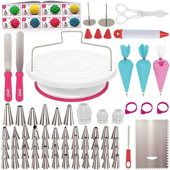 

Cake Decorating Tools 92pcs Set Cake Non-slip Turntable Icing Piping Nozzles Pastry Tips Pastry Bag Spatula for Kitchen Baking