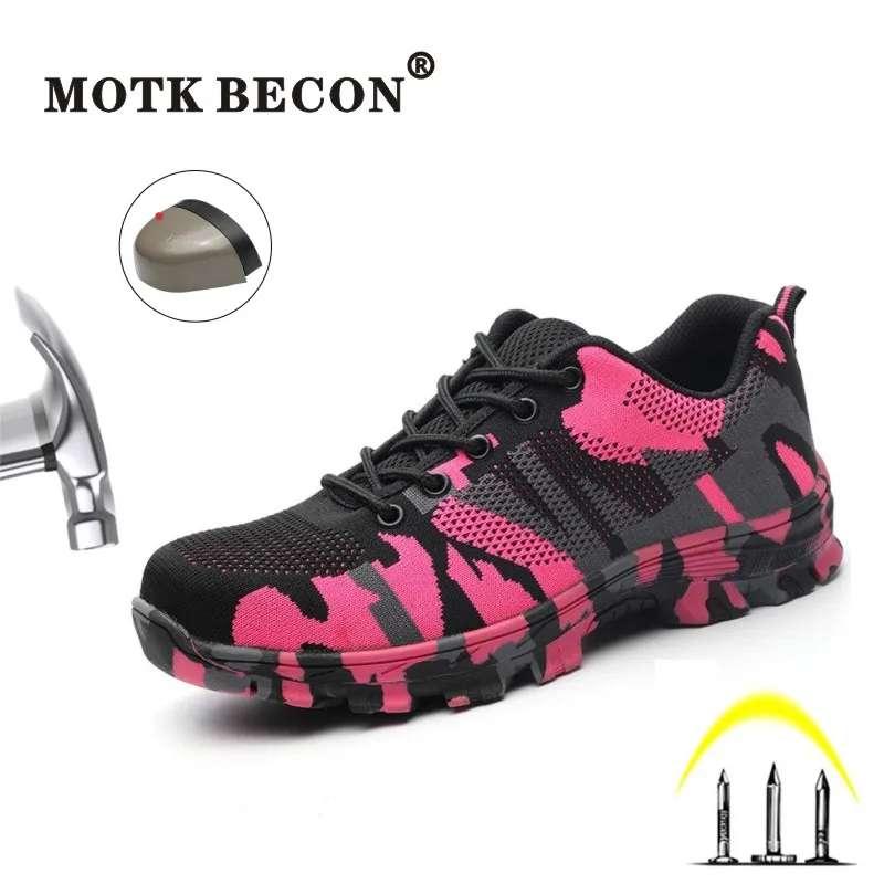 MOTK BECON неразрывная камуфляжная защитная обувь для женщин, проколы, рабочие кроссовки, строительная защитная обувь для мужчин 526