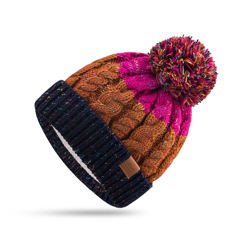 AONJIE M29 для взрослых и детей, толстая зимняя вязаная шапка с флисовой подкладкой, шапка с манжетой, шапка с черепом, шарф с круговой петлей для катания на лыжах, кемпинга - Цвет: Rose Hat