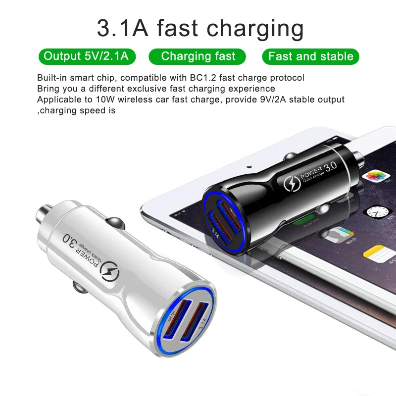 Crauch Dual usb Автомобильное зарядное устройство quick charge 3,0 5V 3.1A универсальное автомобильное зарядное устройство для телефона для iPhone планшет Samsung GPS быстрое автомобильное зарядное устройство