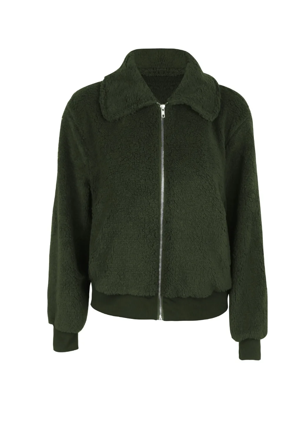 Fleece Coat Women New Fashion Long Sleeve Warm Faux Fur Coat Casual Turn Down Collar Zipper Bomber Jacket Outwear Plus Size
