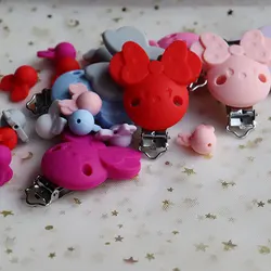 1Piece Mouse Silicone Pacifier Clip with 2 Silicone Beads DIY Teething Necklace Bead Baby Products Nursing Gift Round Accessorie