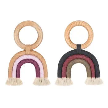 

Baby Sensorial Teething Toys Food Grade Organic Wooden Ring Kids Teether Toys