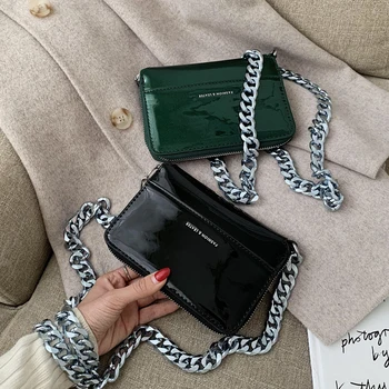 

HOT On INS Mini Shoulder Bag 2020 New S Fashion Wild Messenger Bag Net Red Patent Leather Bag Fashion Thick Chain Bag