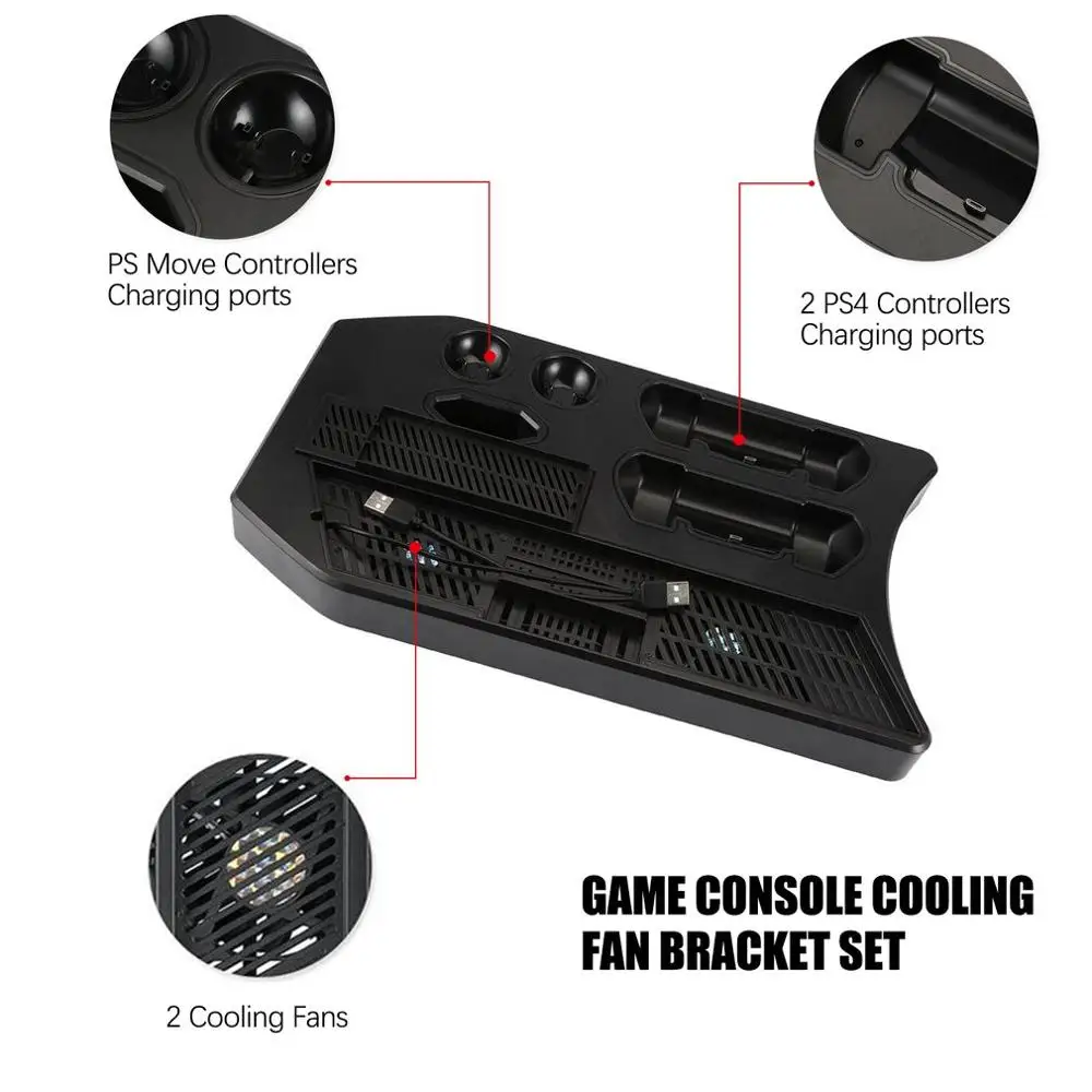 PSVR PS4 Pro Slim Charging Display Stand Showcase for PS4 VR Playstation 4 Vertical Stand Fan Coole
