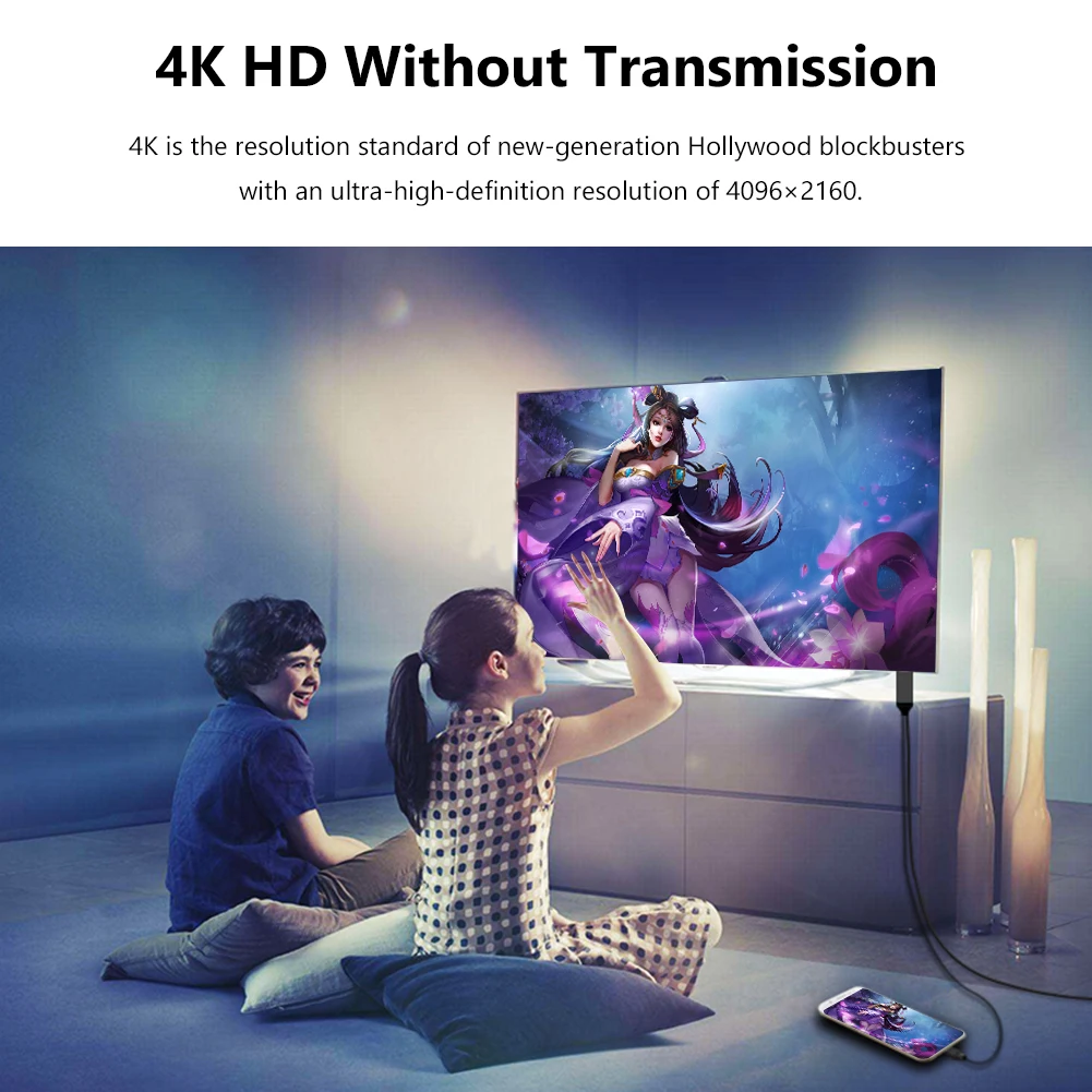 1.8m 4K UHD Mirroring Charging Cable USB to HDMI Compatible Digital AV Video Adapter for Android Phone to TV Projector Monitor