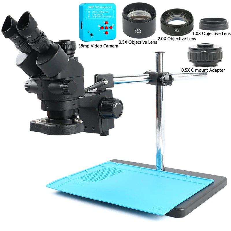 

Continuous Zoom Simul-Focal 38MP Microscope Camera 3.5-90X Trinocular Stereo Microscope 144 light Phone Motherboard Repair tools