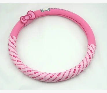 Автомобильные аксессуары мультфильм розовый hello kitty Руль крышка натуральный каучук здоровый дышащий Универсальный 38 см