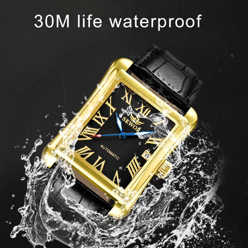 Лидирующий бренд класса люкс SEWOR прямоугольные мужские часы автоматические механические часы римский дисплей антикварные часы Relogio наручные часы