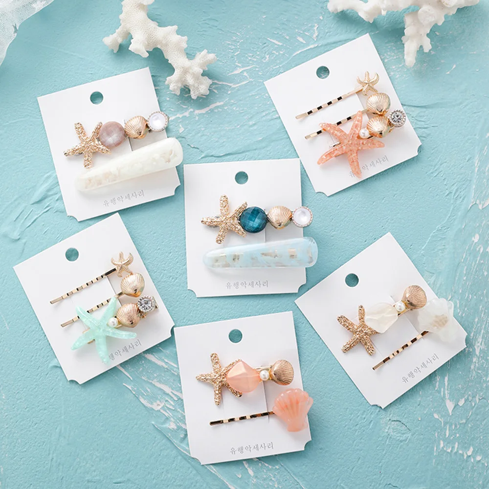 

2019 New Fashion Pearl Barrettes Starfish Hair Grip Shell Hairpin Hair Clip Set Hair Accessories for Women Girls Wedding Gift