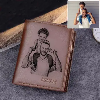 

Men's PU Leather Tri-fold Wallet Engraved Photo Wallets Personalized DIY Customized Image with Zipper Coin Pocket Purse Coin