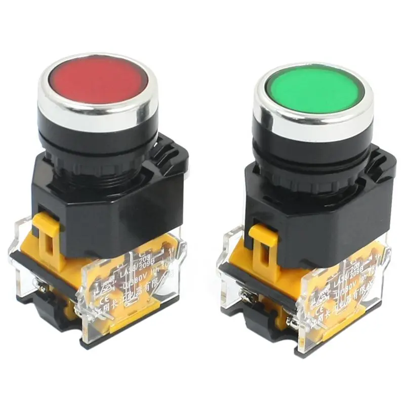 

Promotion! 2pcs 22mm Mount 10A 380V DPST Red Green Momentary Push Button Switch