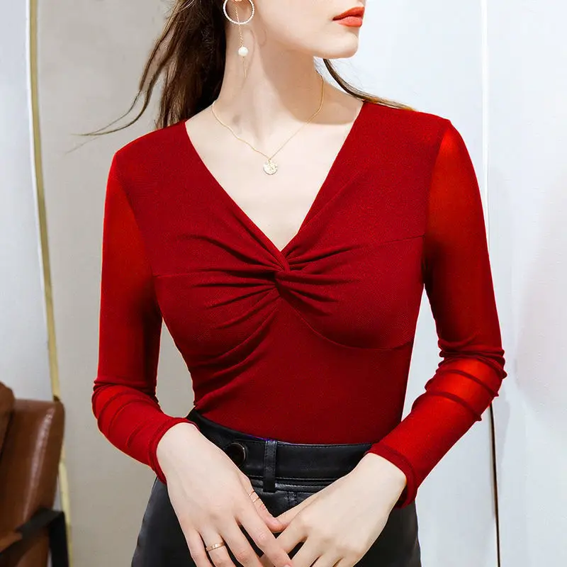 

New Lady Long Sleeves Latin Dancing Tops Female Deep V-neck Cross Ballroom Dance Costume Cloth Tango Chacha Dances Practice Tops