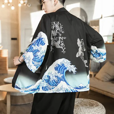 Повседневное кимоно куртка для мужчин японский стиль открытый стежок свободная ветровка винтажные традиционные куртки Уличная ретро мужская куртка - Цвет: 11