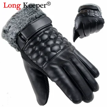 

New Men Luxury Gloves Winter Warm Windproof Driving Touch screen Thicken PU Leather Non-slip Gloves Full Fingers Mittens Luvas