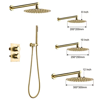 

Smesiteli Bathroom Faucet Brushed Gold Shower Set 2 Dial 2 Way Diverter Thermostatic Control Mixing Valve Rainshwoer Sets
