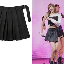Kpop Черный Лиза же готический ветер Сплит концы свободные женские плиссированные юбки корейский черный сексуальный Высокая талия мини юбка женская одежда
