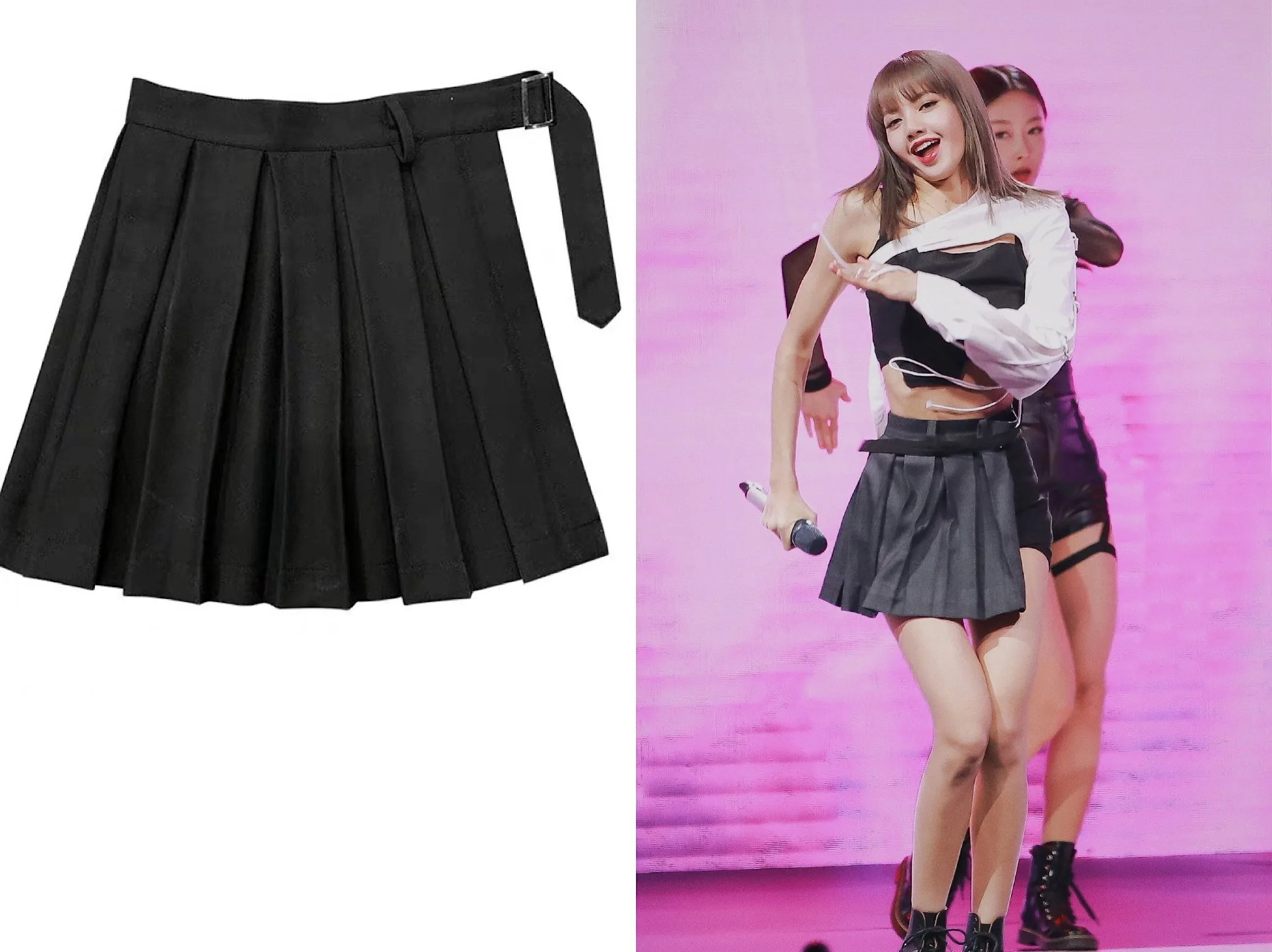 

kpop Blackpink lisa same Gothic wind Split ends loose pleated skirt women korean black sexy high waist mini skirt female clothes