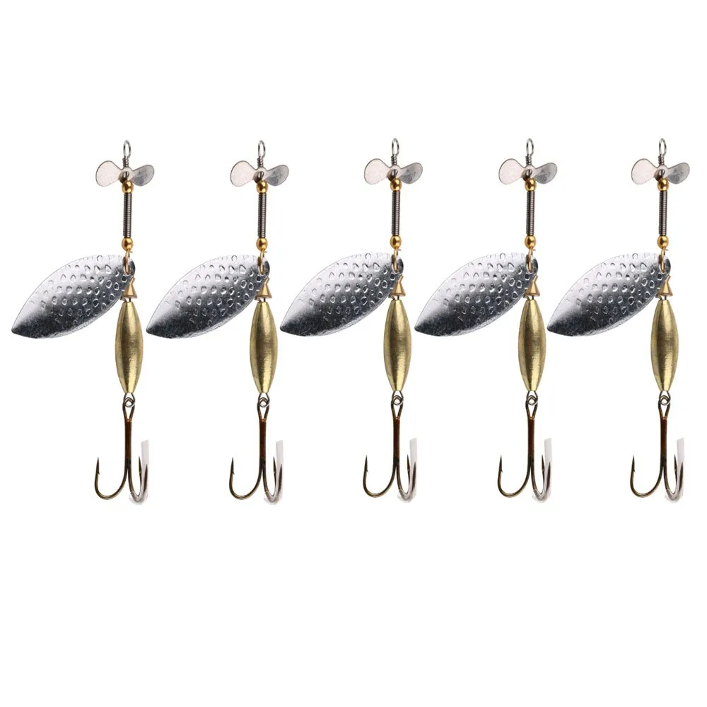 5pcs Spinner Spoon Lure Bait Sea Trout Mackerel Cod Bass Lure Treble Hook Split Ring Fishing