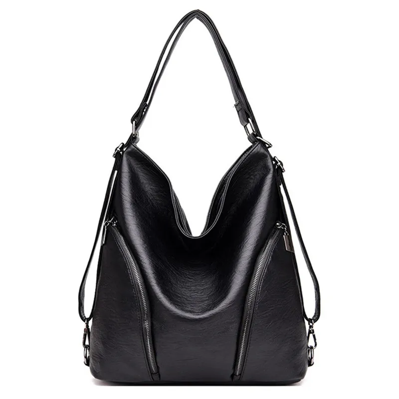3-в-1 женская сумка роскошного бренда женский рюкзак, Винтаж Для женщин через плечо дизайнерская сумка в руку, сумки на плечо, сумки с высокой ручкой, Sac A Dos - Цвет: BLACK