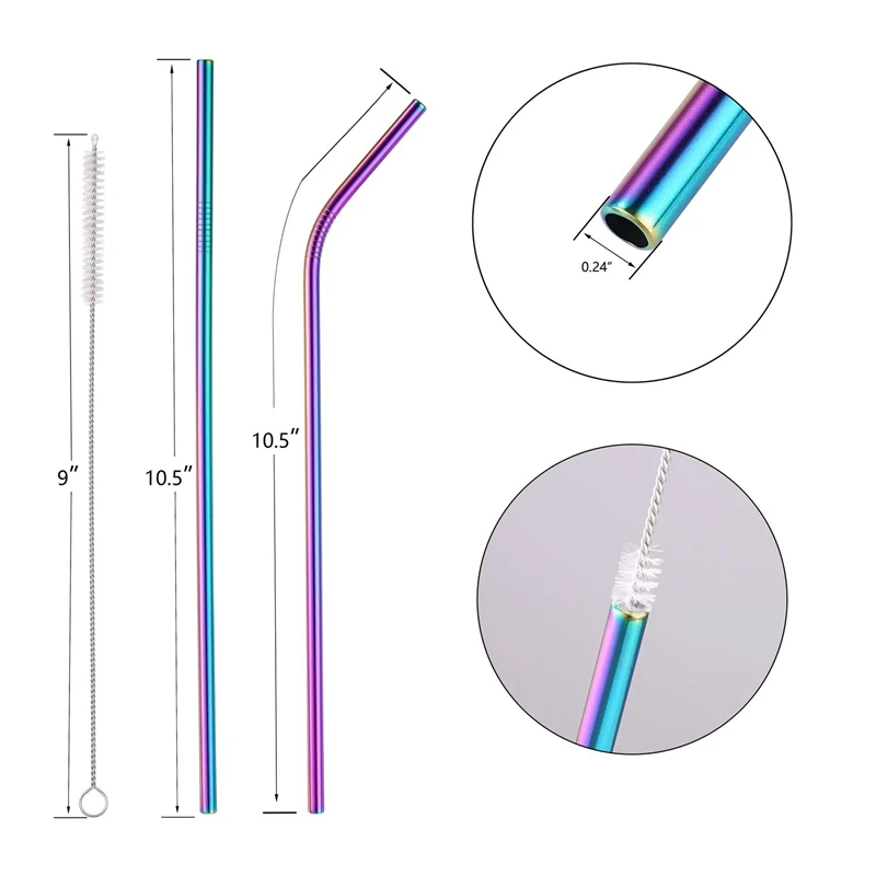 Нержавеющая сталь соломинки 10,5 дюймов Радуга питьевой многоразовые трубочки для 30/20Oz стакан экологически-безопасные соломинки(7 Прямые+ 7 Bent+ 4 Br