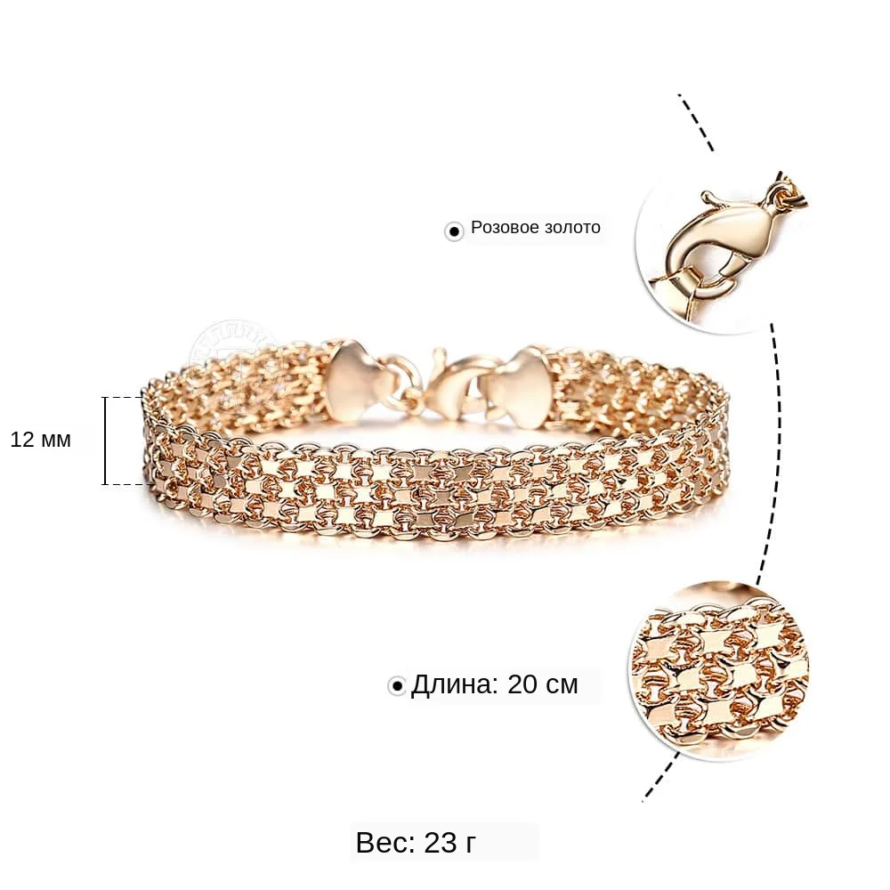 10 мм 12 мм большой широкий браслет для женщин и мужчин 585 цвета розового золота Двойное плетение Rolo Cable Curb Link Catenary Chain Jewelry CBB01