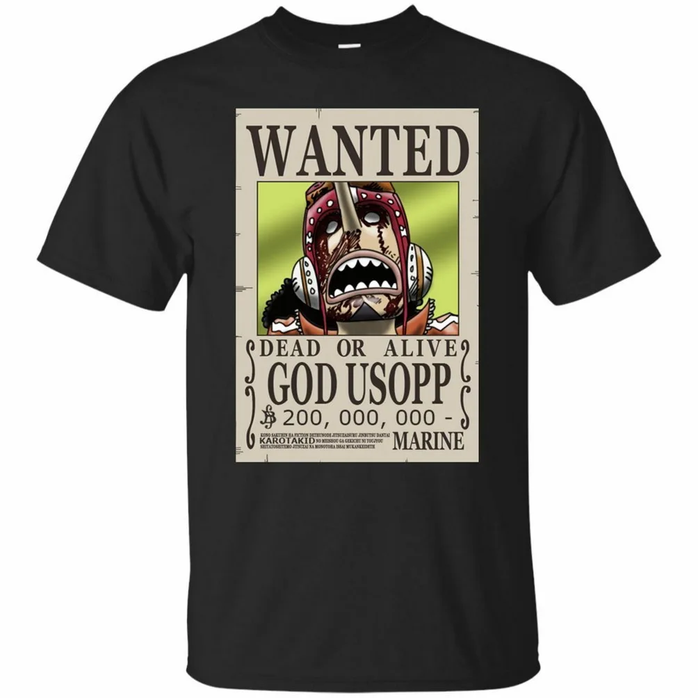 One Piece Anime God Usopp'S Wanted Poster Tee Sleeve T-Shirt Black Navy Breathable Tops Shirt |