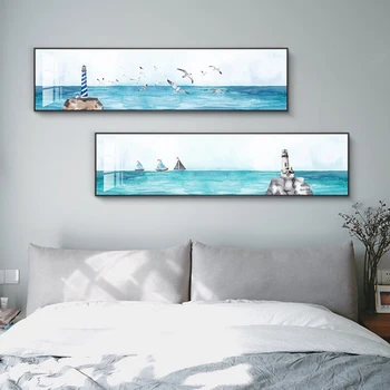 

Simple Blue Sea and Seagull Landscape Art Posters and Prints Canvas Paintings Wall Art Pictures for Living Room Decor (No Frame)