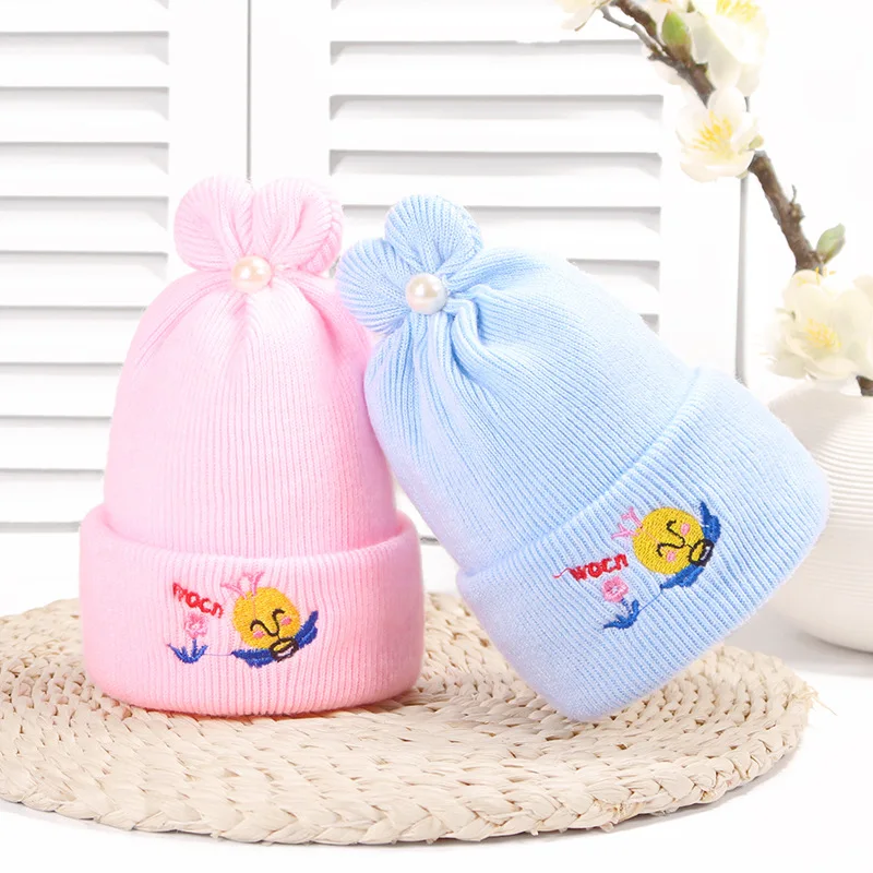 Шапки из хлопка для новорожденных, детские шапки унисекс с вышитой Пчелой, кашемировые шапки на осень и зиму, теплая шапка для мальчиков и девочек 0-6 месяцев