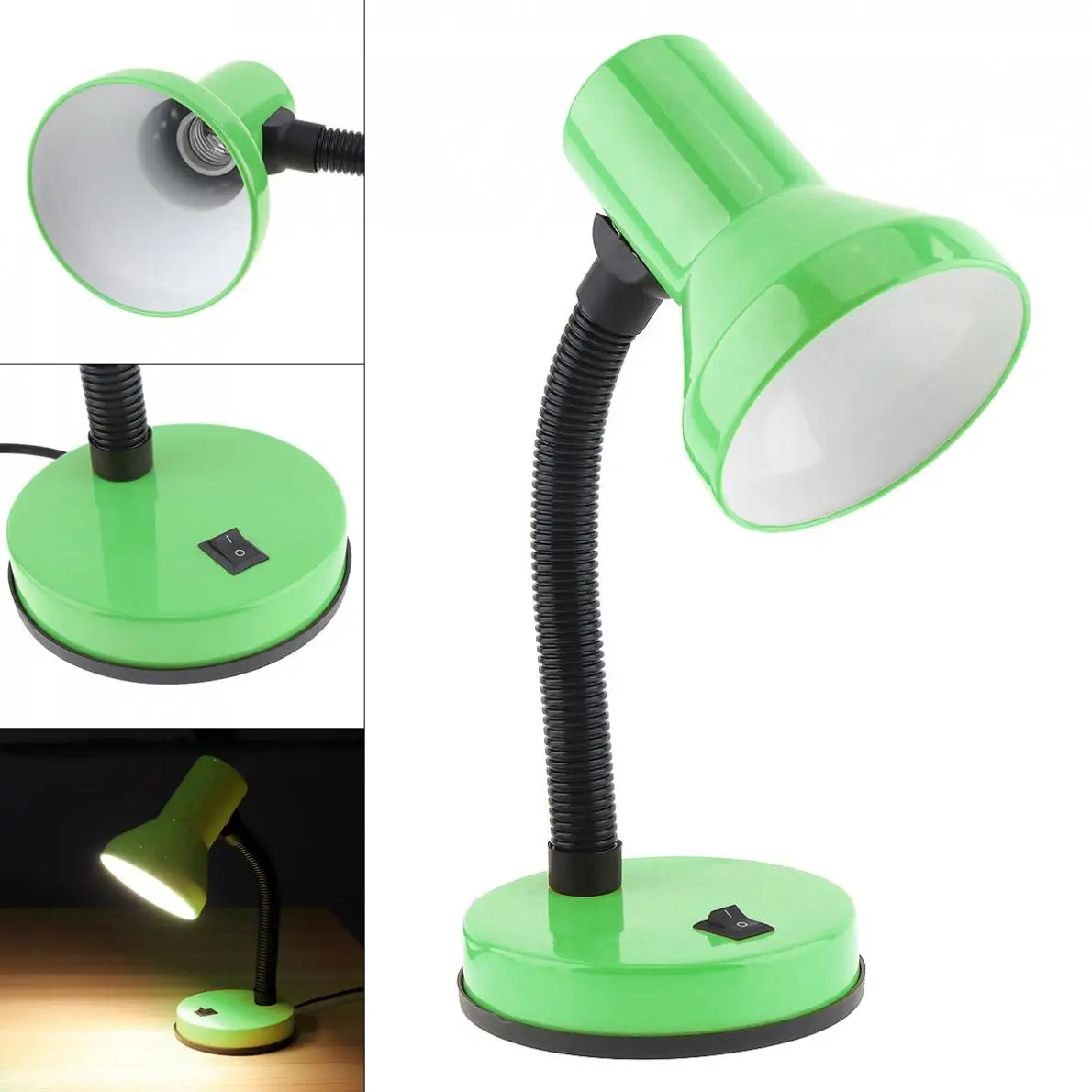 

Table Light LED Portable Flexural Desk Lamp with Wide Voltage and Push Switch US Plug Green E27 Bulb for Student Domitory Office