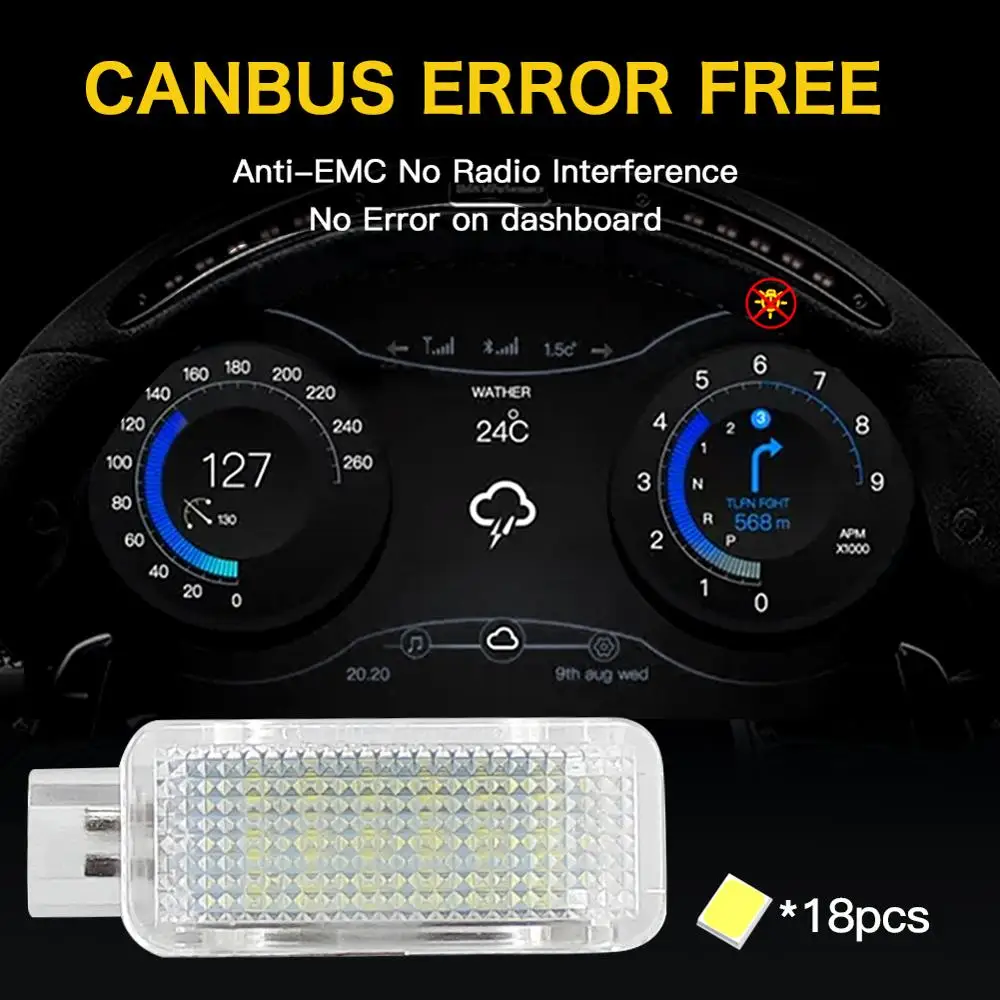 LED Courtesy Light 2pcs Error Free LED Courtesy Glove Box Under Door Foot Light For VW Touareg Tiguan Eos Passat SKODA SUPERB-3V White DC12V