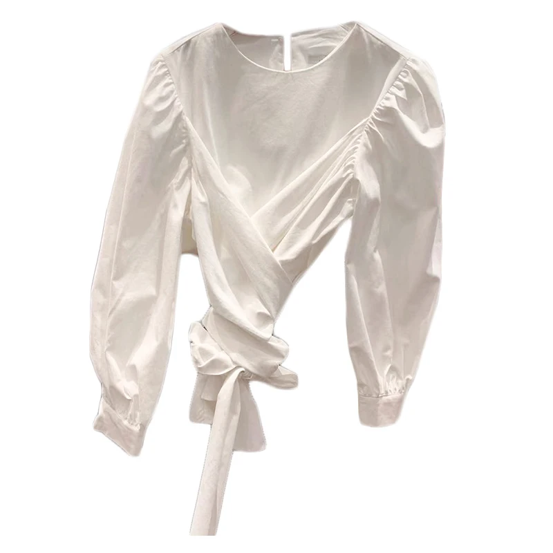 Spring Shirt Woman New Temperament High Waist Puff Sleeve Lace-up Shirt Women's Tops and Blouses Ladies All-match Blouse Top - 4.00068E+12