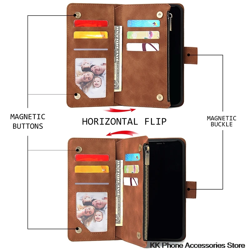 Многофункциональный кошелек на молнии чехол для iPhone 6 6s 7 8 Plus X 10 XR XS Max откидной кожаный чехол для iPhone 11 Pro Max чехлы для телефонов
