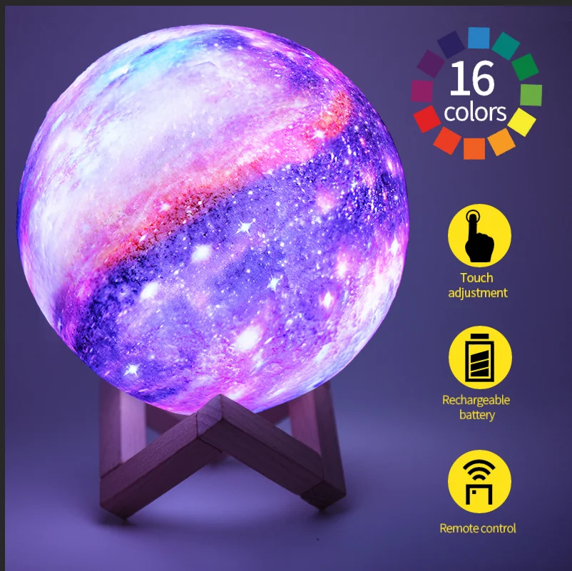 3D Printing Moon Lamp LED Colorful Change Touch Home Decor Creative Gift Usb Night Light Galaxy Kids Birthday | Освещение