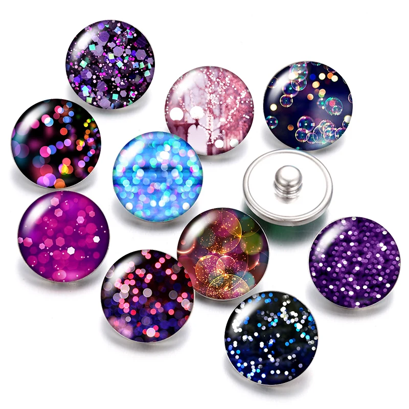 

Lighting Dots Hearts Stars Shinning 18mm snap buttons 10pcs mixed round photo glass cabochon style for snap button jewelry