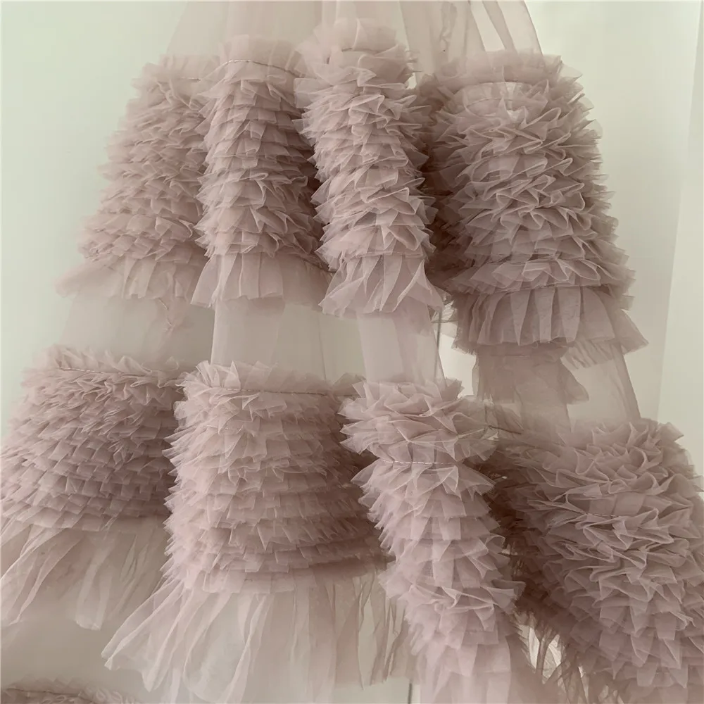 

1 yard Soft 3D Pleated Lace Fabric 2020 Nude Pink Tulle Elegant Evening Formal Dress Lace Trim