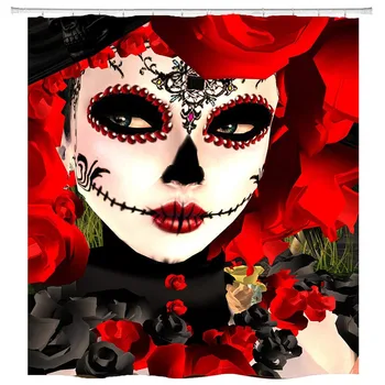 

BBSET Girl Shower Curtain Red Rose Flower Funny Clown Fabric Shower Curtain Sets Bathroom Decor 180*180CM Rideau De Douche