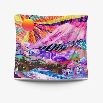

Psychedelic Tapestry Multicolor Home Wall Chic Floral Dorm Decoration Geometric Stripe Pattern Wall Hanging