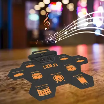 

Portable Electronic Drum Pad Digital Silicone Roll-Up Drum Practice Kit with 9 Labeled Pads 2 Foot Pedals Built-in Speaker