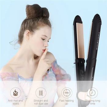 

Portable Ceramic Hair Straightener Curler Flat Irons Fast Heating Straightening Curling with Lock Butten For Traveling Home 45