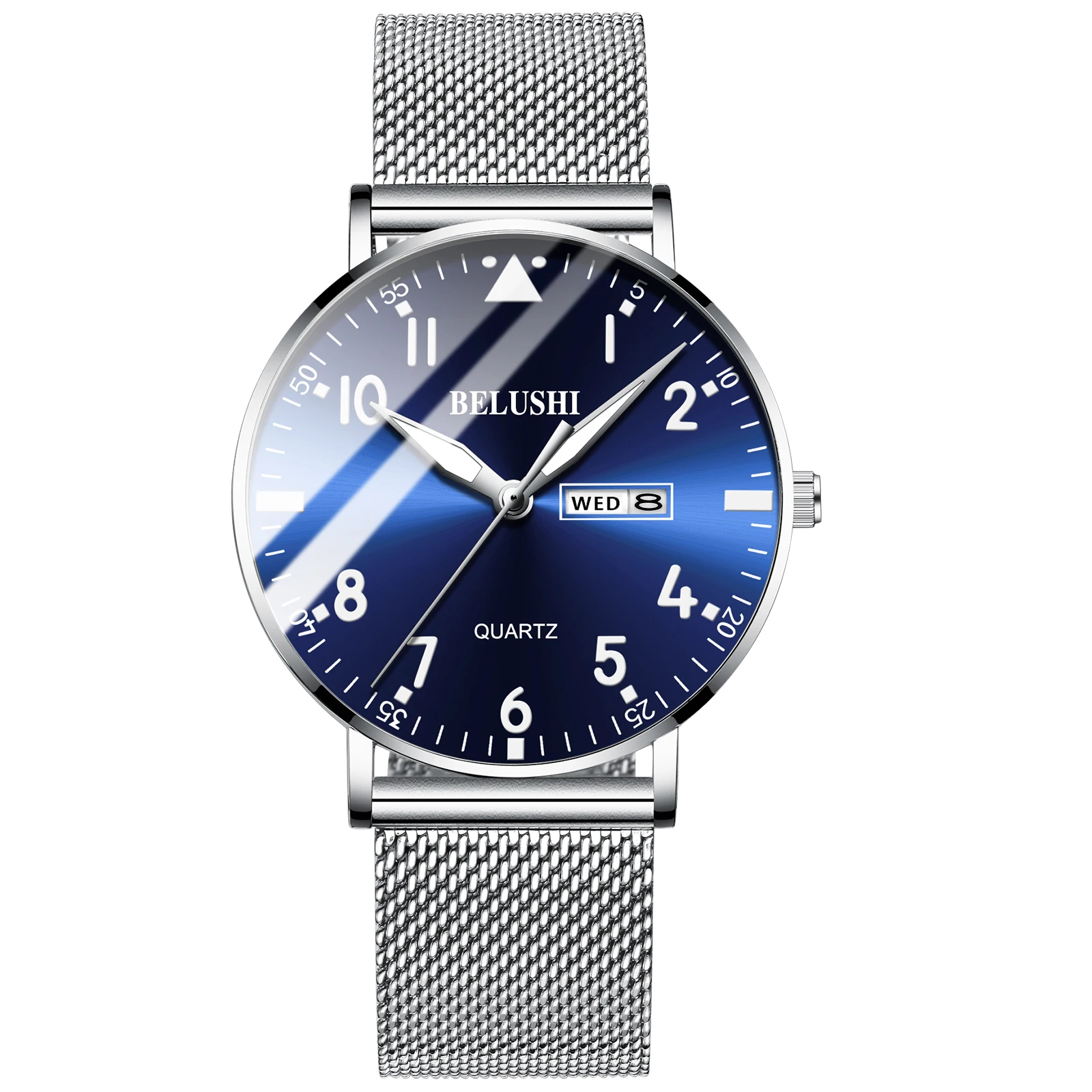mesh silver blue Новые модные ультра-тонкие мужские часы Топ люксовый бренд повседневные мужские часы из нержавеющей стали с сетчатым ремешком деловые часы мужские наручные часы - Цвет: mesh silver blue