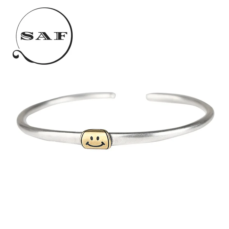 SAF Bracelert 100% чистое серебро 925 пробы милый улыбающийся логотип с лицом s925 Забавный